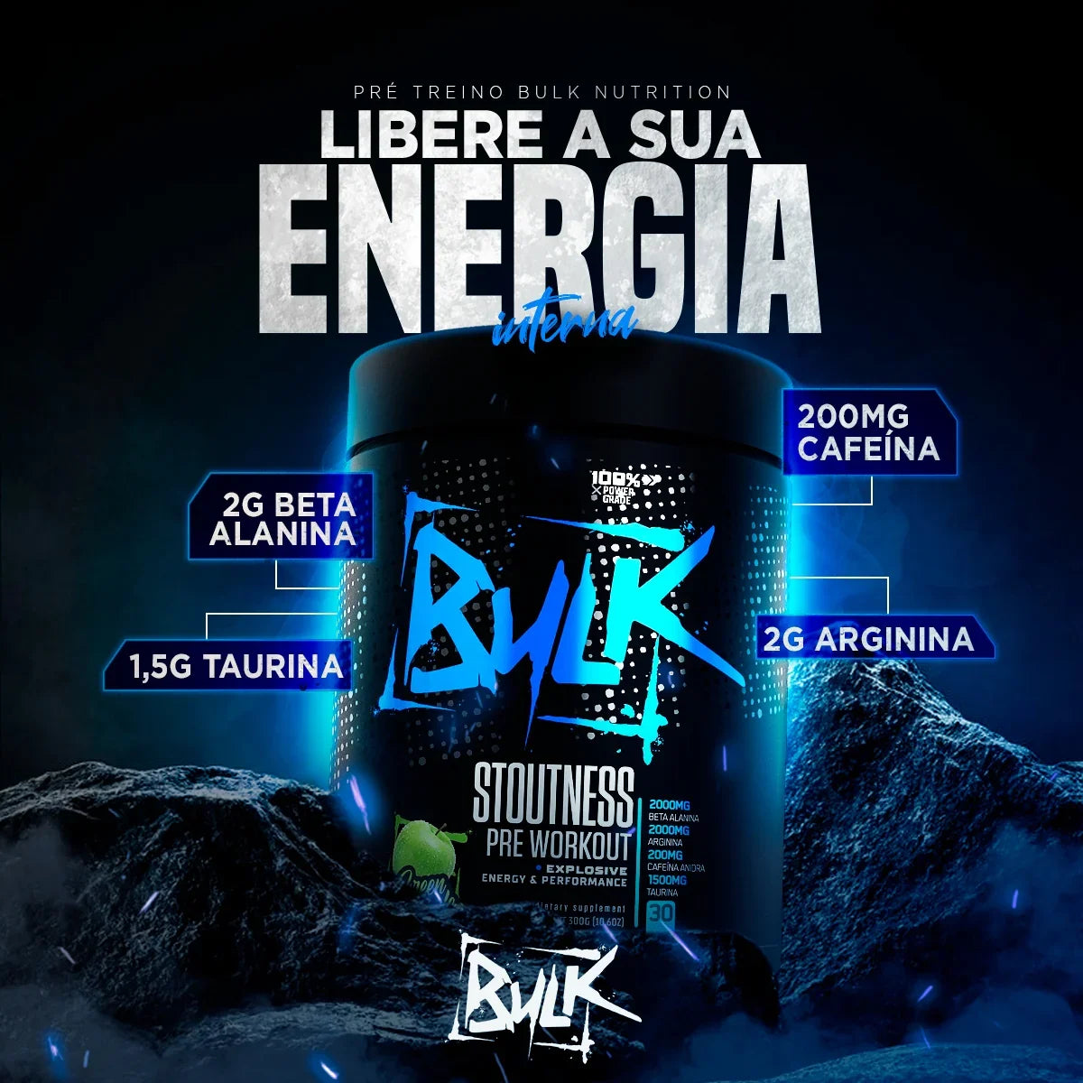 Kit Creatina Pura 100% Monohidratada 500g + Pré treino 300g + Shaker - Bulk Nutrition