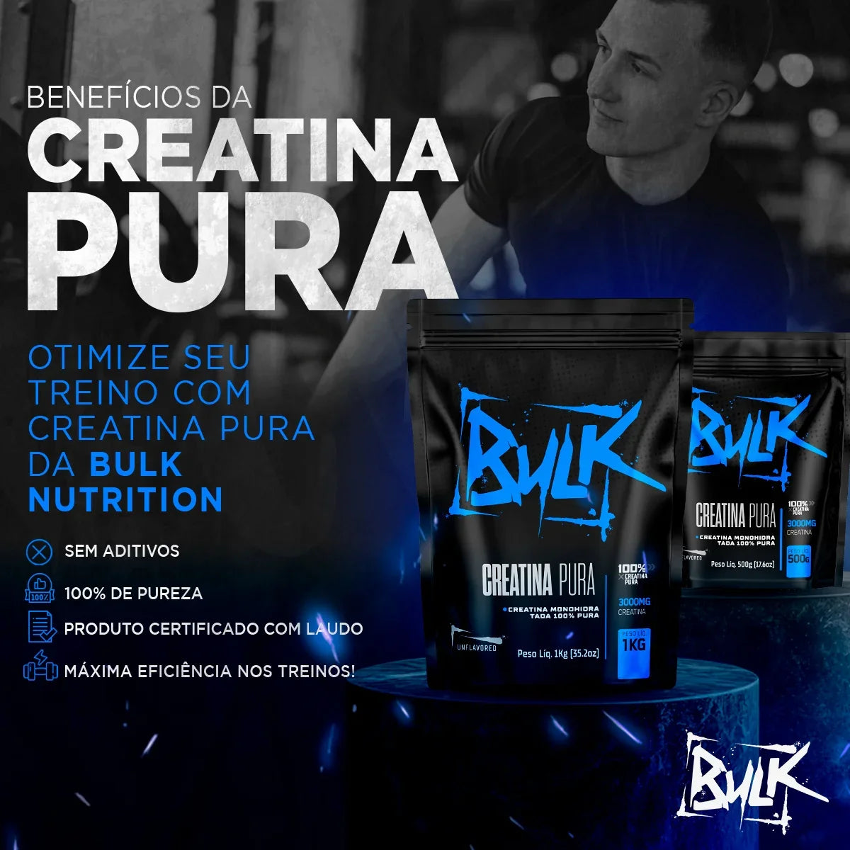 Kit Creatina Pura 100% Monohidratada 500g + Pré treino 300g + Shaker - Bulk Nutrition