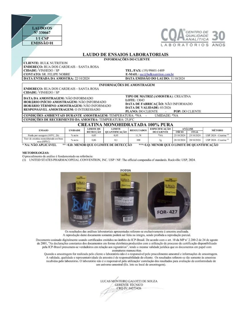 Creatina Monohidratada 100% Pura 1KG Bulk Nutrition - Bulk Nutrition