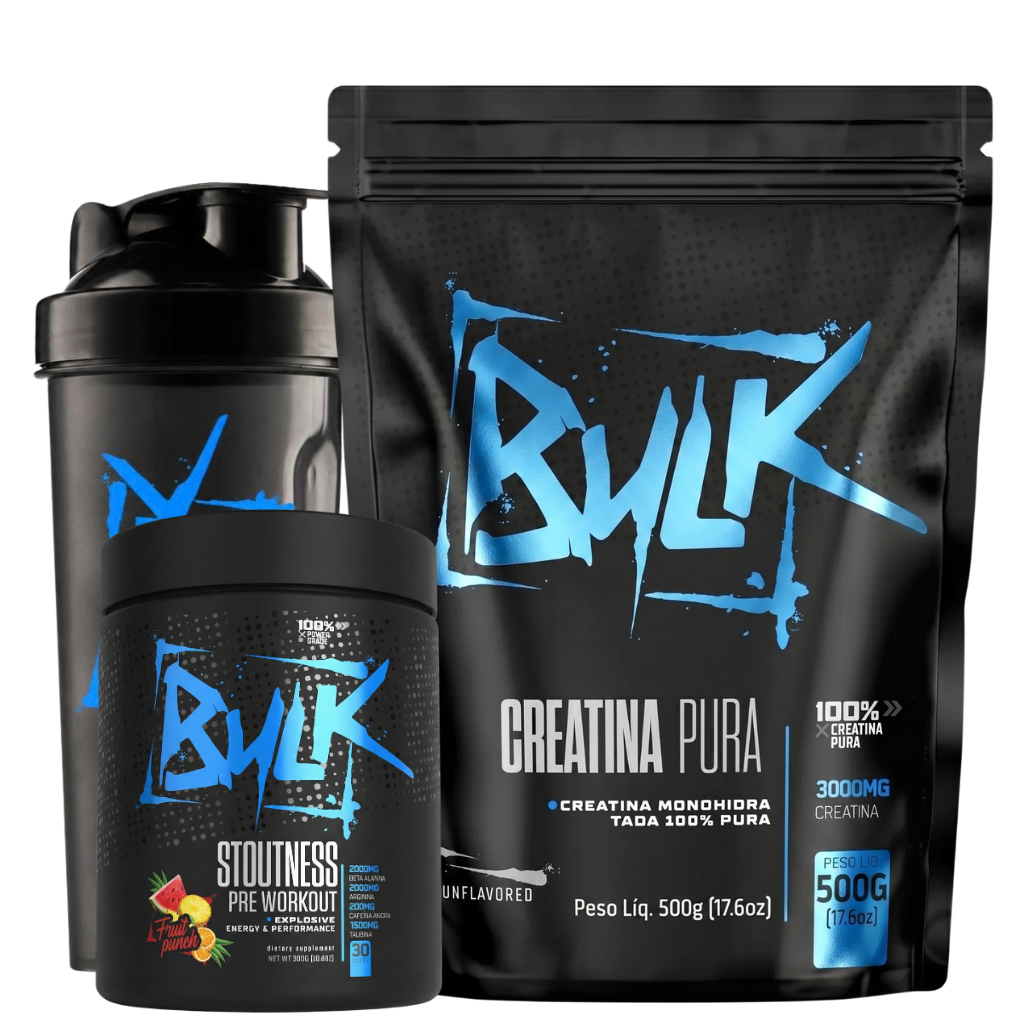 KIT CREATINA PURA 100% MONOHIDRATADA 500G + PRÉ TREINO 300G + SHAKER