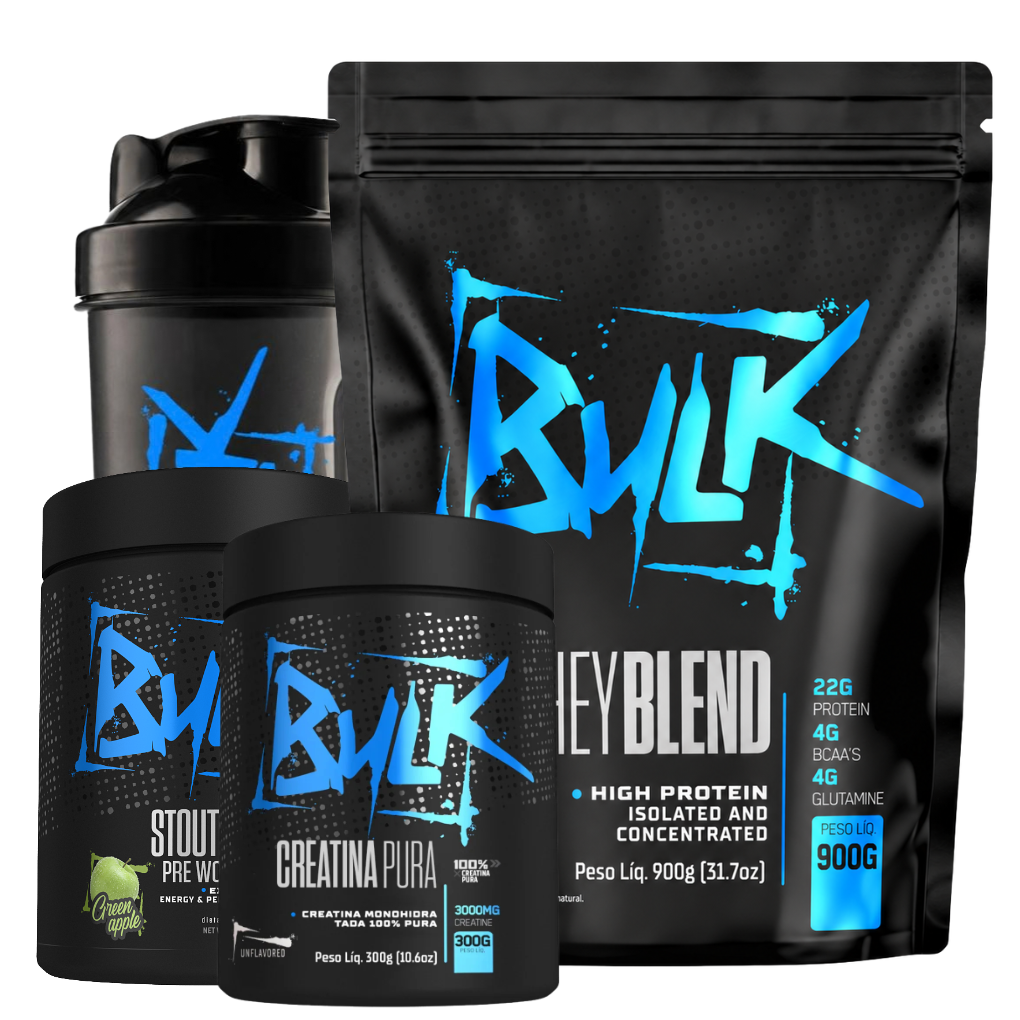 KIT CREATINA PURA 100% MONOHIDRATADA 500G + PRÉ TREINO 300G + SHAKER - Bulk Nutrition