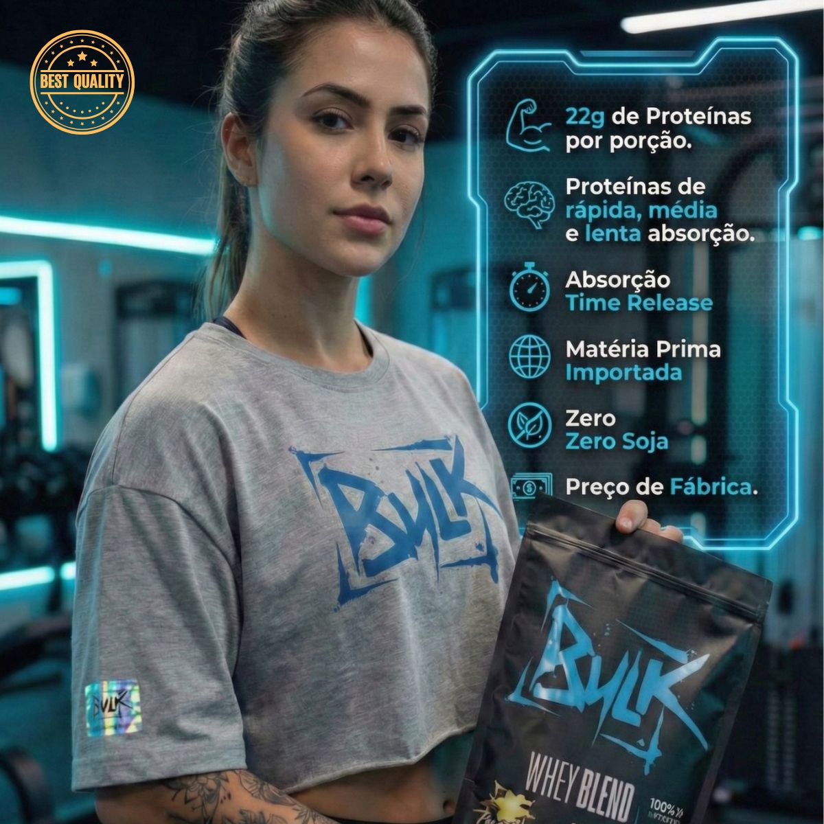 Kit Whey Protein Blend Concentrado 900 kg + Creatina 100% Pura 300g + Pré Treino 300g + Shaker