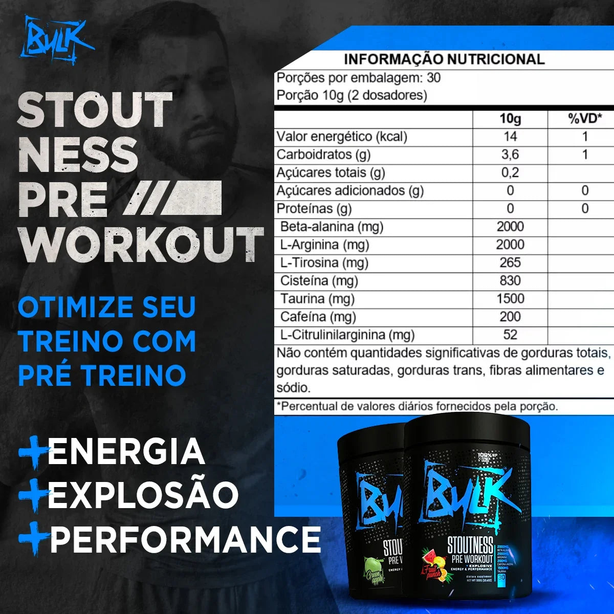 Kit Creatina Pura 100% Monohidratada 500g + Pré treino 300g + Shaker - Bulk Nutrition