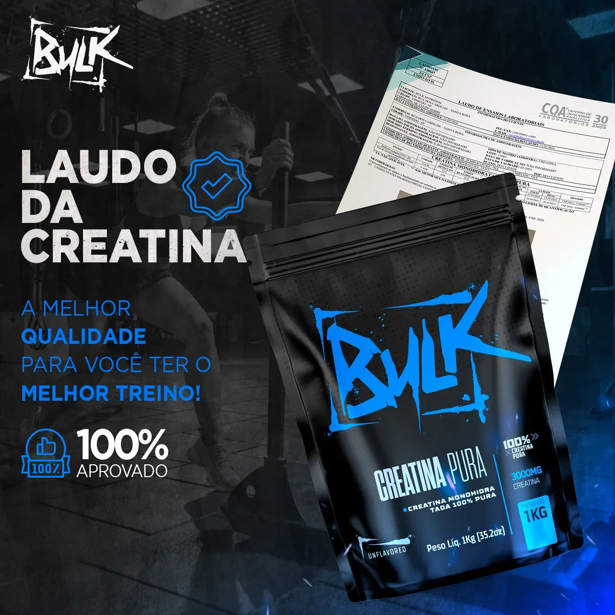 Kit Creatina Pura 100% Monohidratada 500g + Pré treino 300g + Shaker - Bulk Nutrition