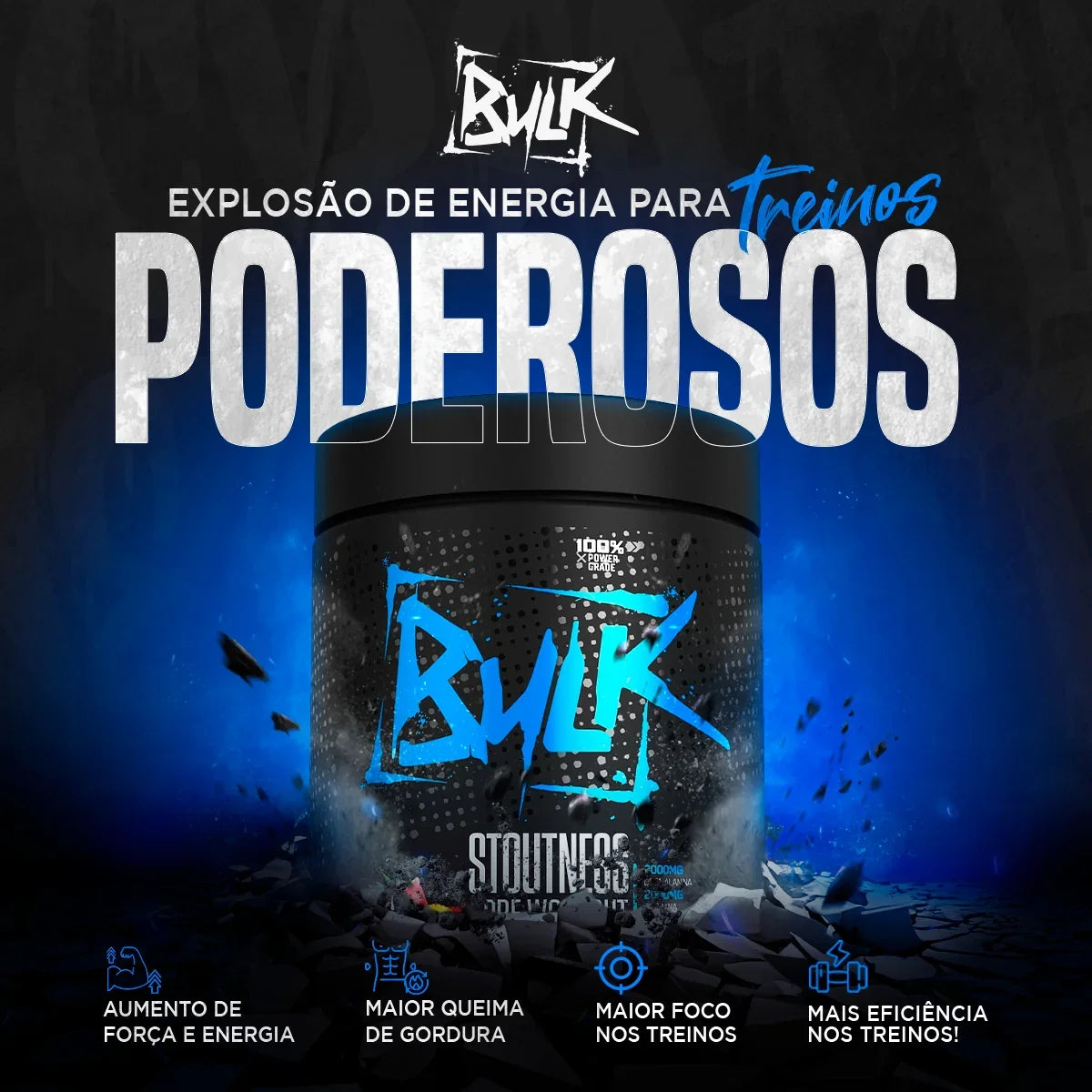 Kit Creatina Pura 100% Monohidratada 500g + Pré treino 300g + Shaker - Bulk Nutrition