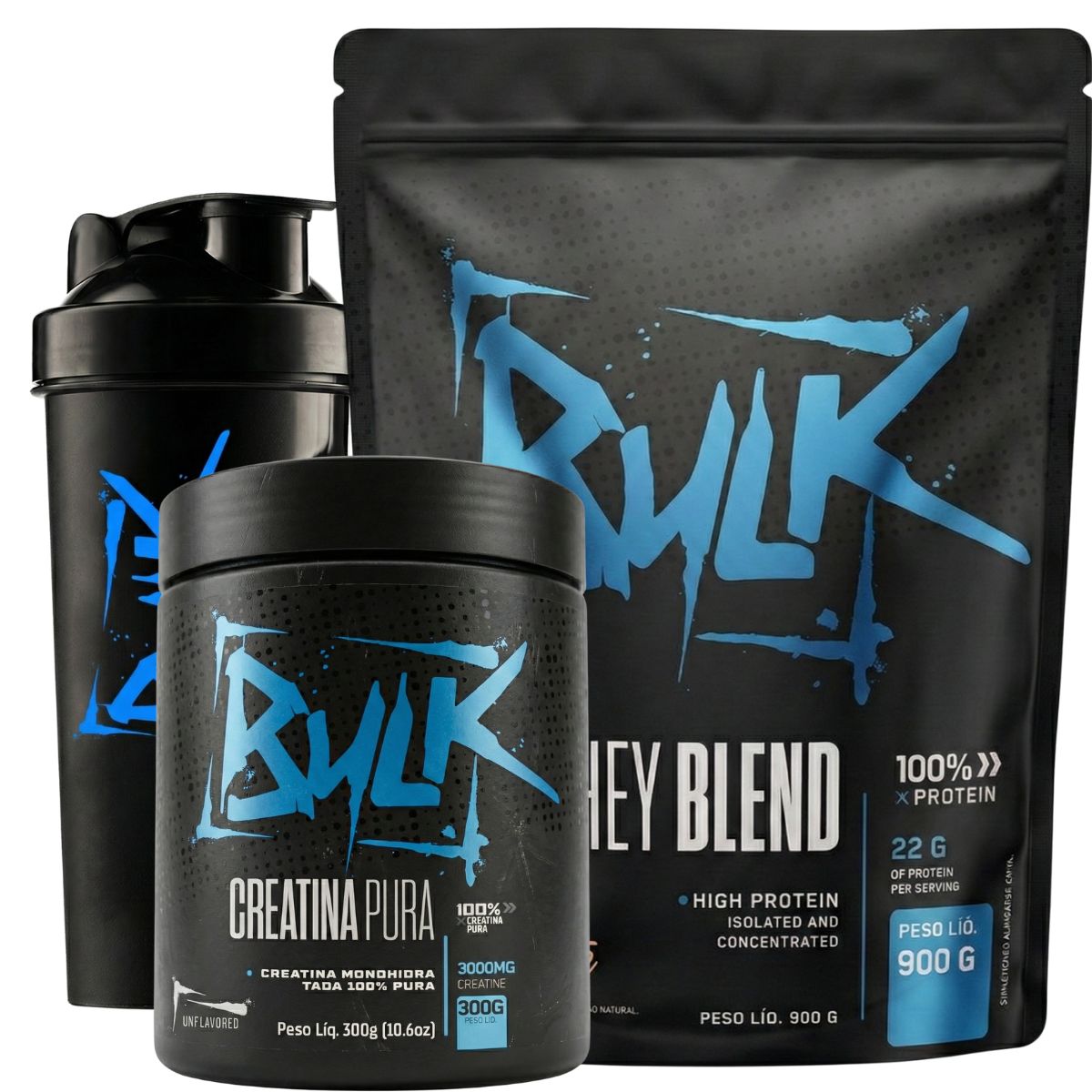 Whey Protein Blend + Creatina Pura 300g + Shaker Bulk Nutrition