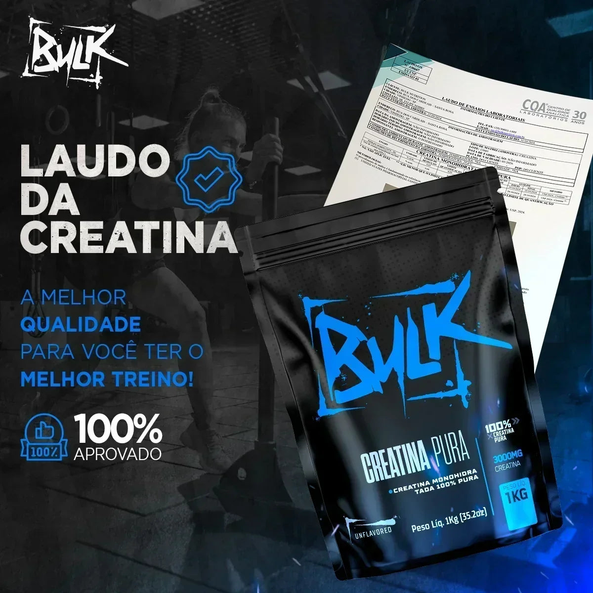 Kit Whey Protein 1kg + Creatina 100% Pura 300g + Shaker - Bulk Nutrition