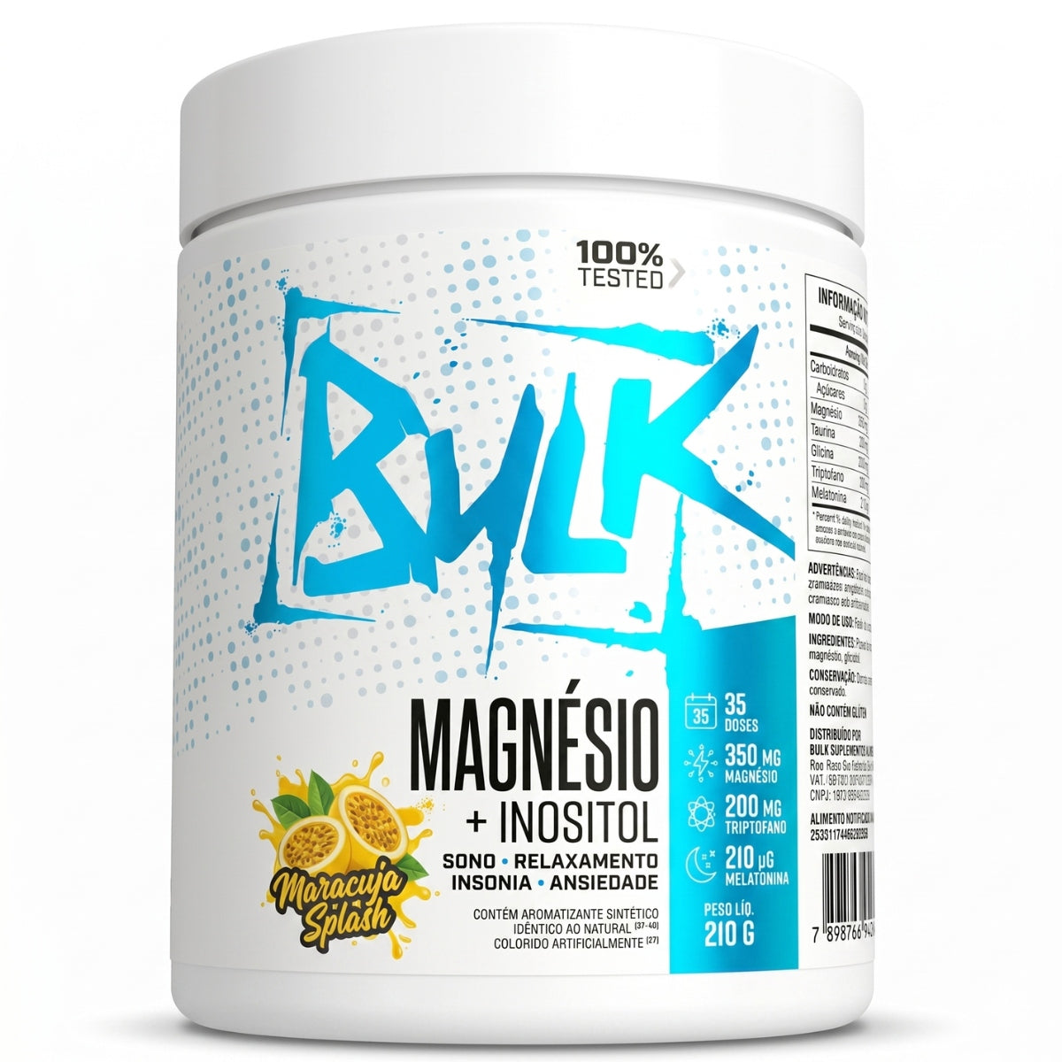 Magnésio Inositol (Melatonina Glicina Taurina Triptofano)  210g - Bulk Nutrition Sabor Maracujá